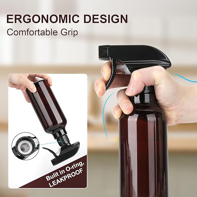 Spray Bottles 16.9oz Plastic Spray Bottle for Hair Mist/Stream Heavy Duty Empty Spray Bottles for Cleaning Solutions, Plants (16.9oz-Brown)