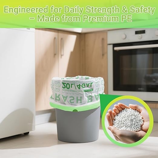 OKKEAI 4 Gallon Heavy Duty Drawstring Trash Bags, Green Printed Unscented Small Garbage Liners for Kitchen & Bathroom – 90 Count Leak-Proof