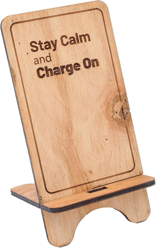 Design Your Own Phone Stand Personalized Wooden Holder Custom Pet Name Engraved Handmade Desk and Home Accessory Gift (Stay Calm)