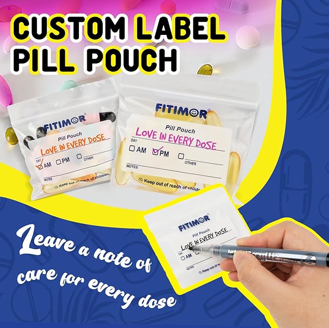 600 Pack Pill Bags for Travel, Travel Pill Organizer and Medication Bag, Pill Pouches and Vitamin Organizer, Small Zip Lock Bags for Pills, Reusable Baggies for Vitamins Holder with Write