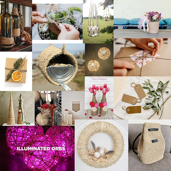 20Pcs 4mm Natural Jute Twine Rope 2400 Feet Twisted Heavy Duty Thick Twine for Cat Scratching Post Tree Craft Projects Garden Home Decoration Packing Bundling (Brown-120Feet/Roll)