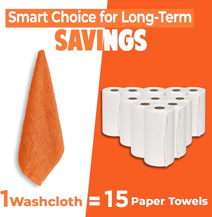 DAN RIVER 100% Cotton Wash Cloths 24 Pack [12x12] Soft & Absorbent washcloths for face, Gym, Hotels & Spa Perfect for Everyday Use Fingertip Towels, Orange