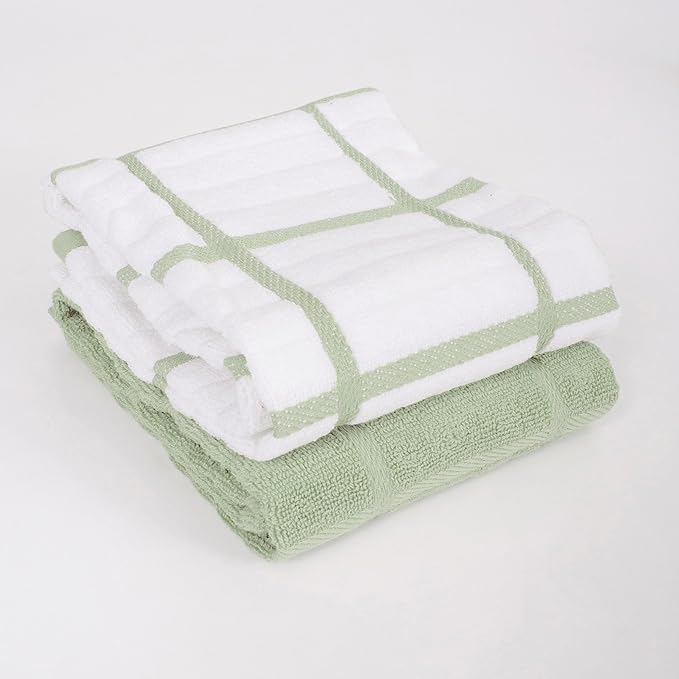 All-Clad Solid & Coordinate Kitchen Towels: Highly Absorbent, Super Soft Long Lasting 100% Cotton, 17" x 30" Tea Towels for Cleaning & Drying Dishes, Pans, Glassware, Countertops, 4-Pack, Fennel