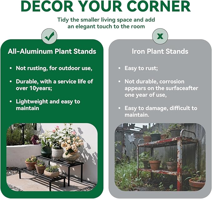 Metal Plant Stand, Rust-proof Aluminum Display Rack, Plants Display Stands Decoration Racks for Living Room Garden Balcony Patio (Black, 31.5Inch Low)