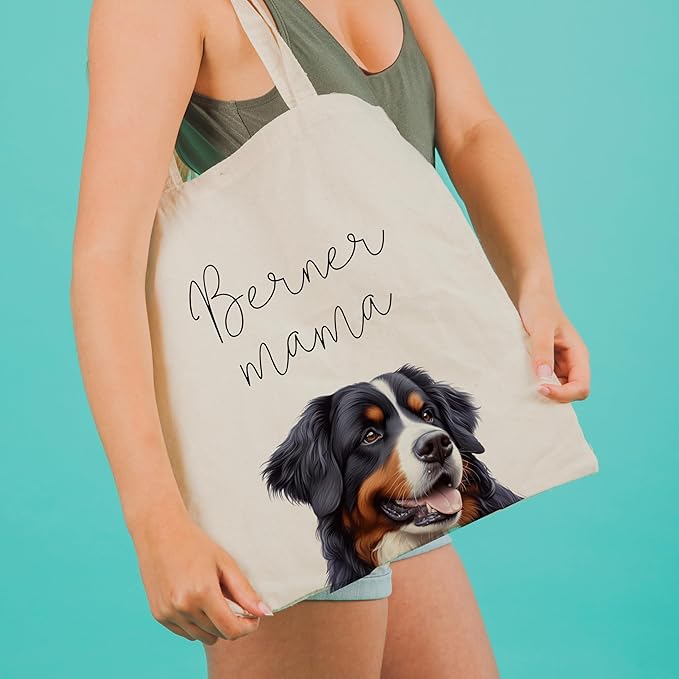 Dog Mama Tote Bag – Cute Dog Lover Canvas Bag, Reusable Shopping Shoulder Bag for Women, Pet Mom Gift,