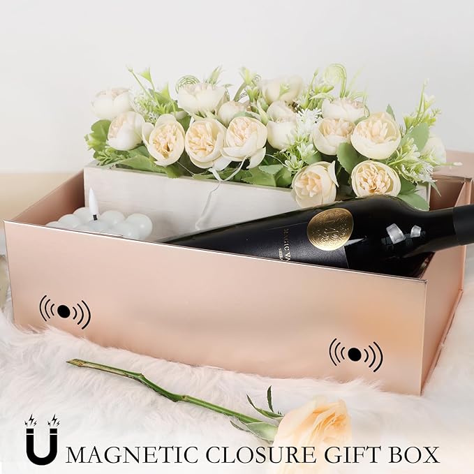 Rose Gold Christmas Gift Box with Magnetic Lid 13.8x8.3x4.4 in, Bridesmaid Groomsman Proposal Box, Large Rectangle Storage Box 1 Pack