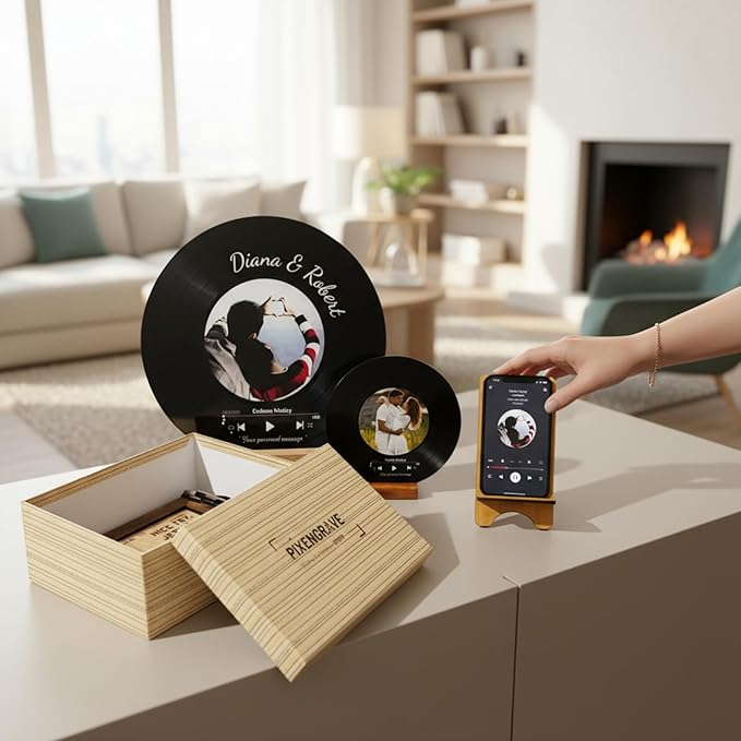 Design Your Own Phone Stand Personalized Wooden Holder Custom Pet Name Engraved Handmade Desk and Home Accessory Gift (Spotify Version with Custom Photo)