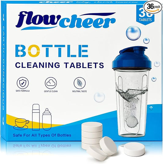 Bottle Cleaning Tablets, 36-Pack, Powerful Cleaner for Stainless Steel, Glass, Thermos, Tumblers, Hydration bladder and Reusable Water Bottles, Removes Stubborn Stains & Odors