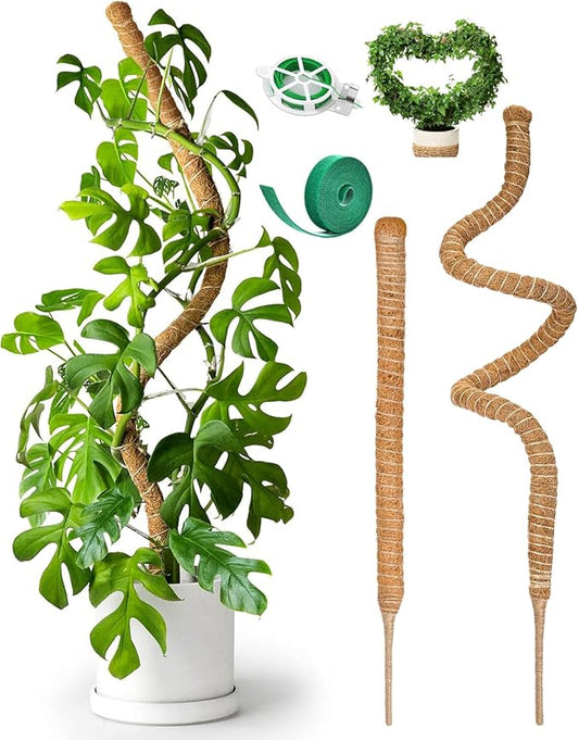 2 Pack Bendable Moss Pole 48" 63" Monstera Plant Support for Climbing Indoor Plants Tall Coir Plant Pole Sticks Support Stakes for Potted Plants, Pothos, Philodendron