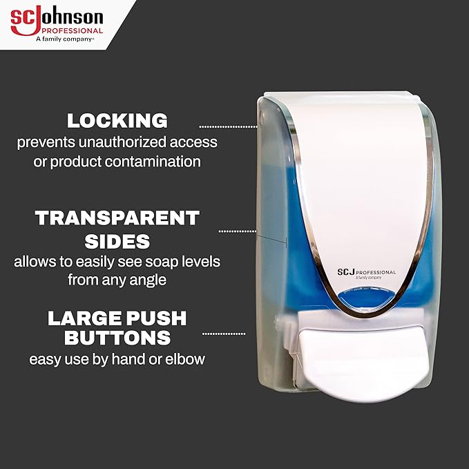 SC Johnson Professional Azure FOAM Dispenser and Refill Starter Kit, Wall Mount Soap Dispenser for Hand Soap, 1 Refresh Azure FOAM Hand Wash, 1 Liter Cartridge, 33.8 fl. oz., for Professional Use Only