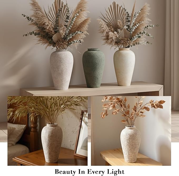 Ceramic Flower Vase Home Decor - 9.2 inch Large Farmhouse Table Vases, Rustic Decorative Vases for Kitchen Living Room Coffee Dining ShelfMantel Decoration