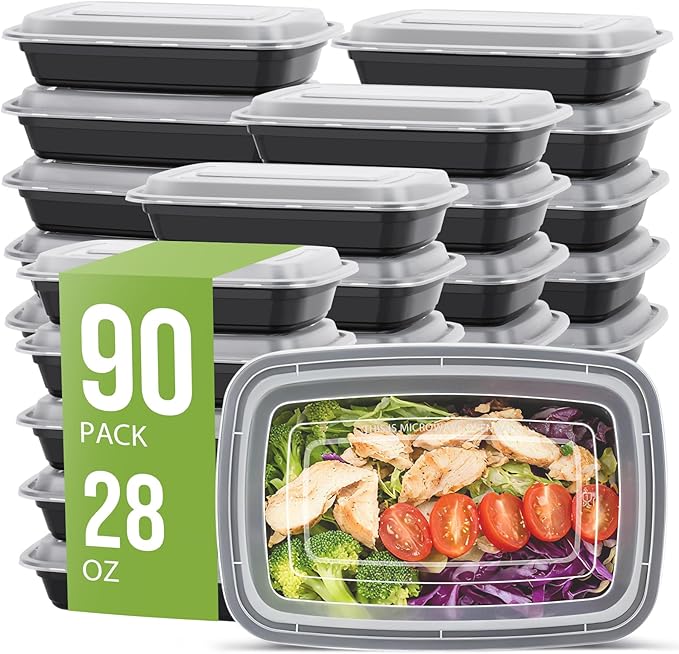 90 Pack 28 oz Meal Prep Containers Reusable with Lids, BPA-Free Single Compartment Food Containers, Durable & Stackable To-Go Boxes, Reusable Microwave Freezer Dishwasher Safe