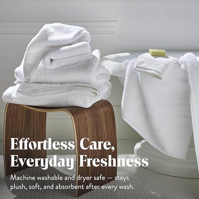 Brooklinen Super-Plush Turkish Cotton Bath Towel Set - 2 Bath Towels + 2 Hand Towels Cotton, 820 GSM, Highly Absorbent, Machine Washable, Perfect for Home & Bathroom (White)