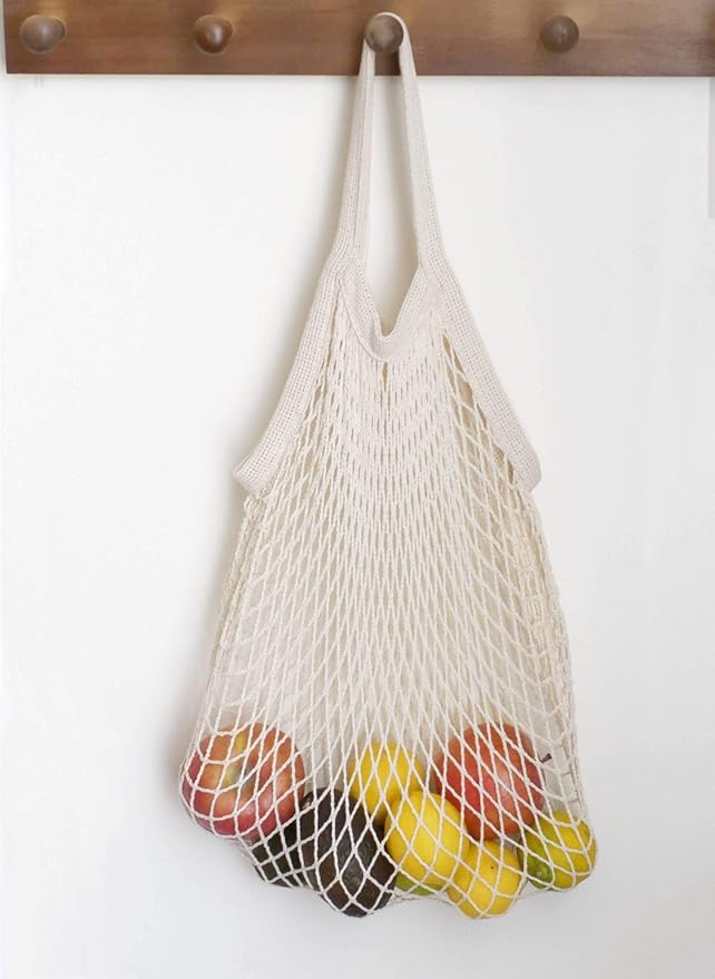 meetall Mesh Grocery Bags, Reusable Tote Bags with Sturdy Handle, Washable, Eco Friendly, Cotton String Net, for Shopping and Storage Fruit Vegetable (5 Pack, 2 Size,Off White)