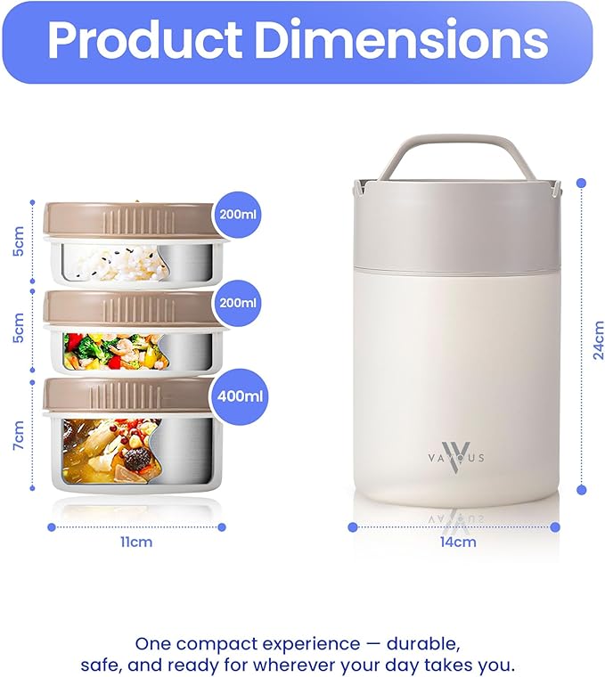 60oz Insulated Food Jar with Phone Holder Lid –Stainless Steel Lunch box with 3 Compartments – Leak-Proof, Thermal Bento for Adults, Keeps Meals Hot or Cold for Hours