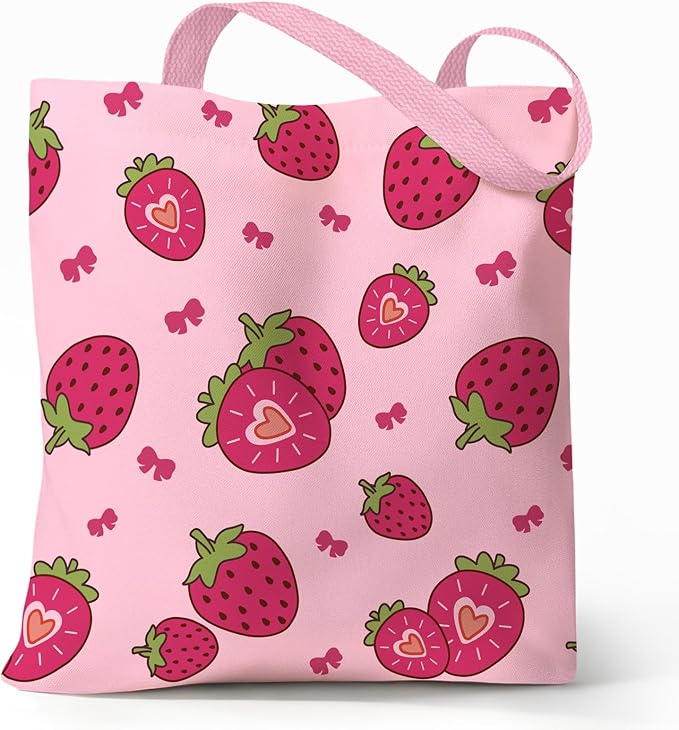 Cute Aesthetic Canvas Tote Bag for Women, Reusable Foldable Shopping Cotton Shoulder Totebag with Zipper Pocket