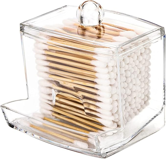 Tbestmax 10oz Qtip Holder Dispenser Big Clear Bathroom Organizer Accessories Decor for Storage-Qtips Cotton Ball Holder Apothecary Jars, Cotton Swabs, Floss Container