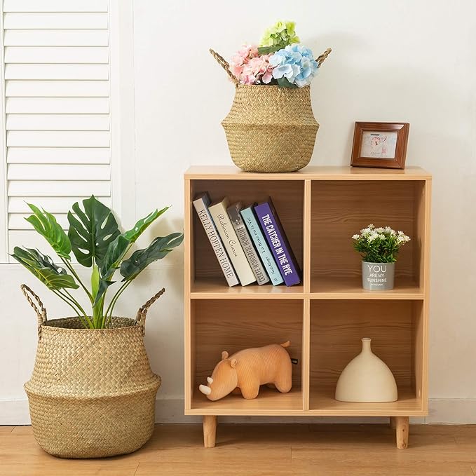 Seagrass Belly Basket, Set of 2 Woven Plant Pot Holder handmade Home Decor for Storage Plants Picnic Grocery Medium(10.63 x 9.44 inch)