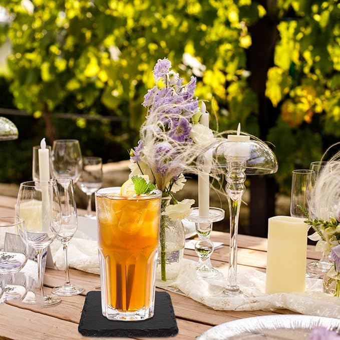 36PCS Slate Coasters Bulk Black Stone Coasters Square Slate Coasters 4 inch Slate Stone Cup Coaster Set for Drink Bar Kitchen Home Blanks with Anti-Scratch Bottom