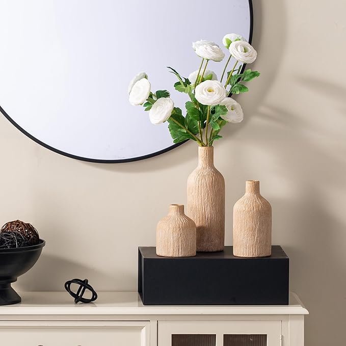 Ceramic Vase Home Table Decor - Gold Flower Vase Set of 3 Living Room Kitchen Decorations Farmhouse Modern Rustic Vases Decorative Centerpiece for Shelf Bedroom Office Bathroom Dining Coffee Desk