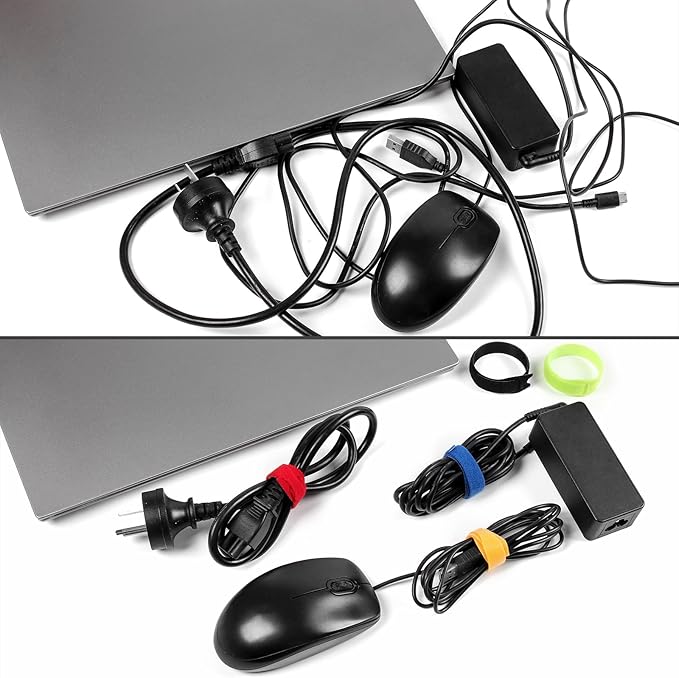 OneLeaf 110PCS Cord Organizer 8 × 1/2" Reusable Cable Ties with Hook and Loop, Colorful Fastening Cord Ties Wire Management for Home, Office, Data Centers, and Electronics, 5 colors