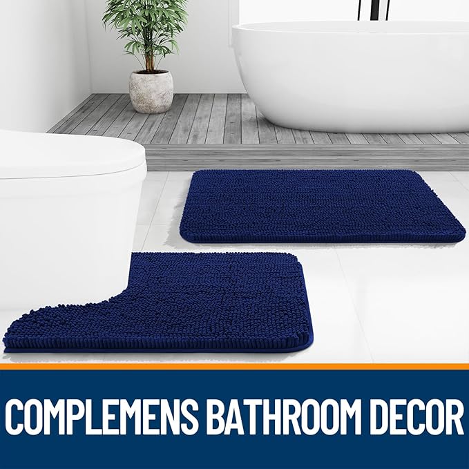 OLANLY Bathroom Rugs 30x20, Extra Soft Absorbent Chenille Bath Rugs, Rubber Backing Quick Dry, Machine Washable Bath Mats for Bathroom Floor, Tub and Shower, Home Decor Accessories, Navy