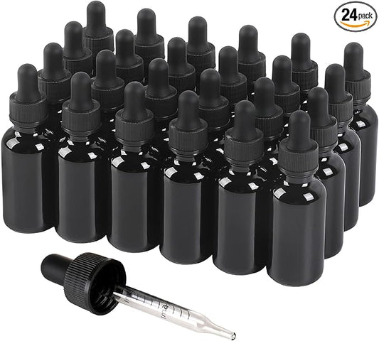 24 Pack,1oz Glass Dropper Bottle,Black Tincture Bottles with Dropper,Pretty Finish for All Kinds of Liquids,Oil Bottles for Hair- Stronger Suction ideal for Leakproof Travel