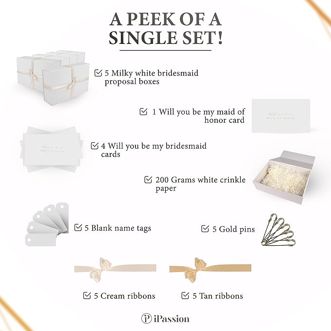 Gift Box Set - Bridesmaids Gifts for Wedding (5 Pack), All Occasions, Bridesmaid Proposal, Magnetic Boxes With Lids, Big Set For Bridal, 13.5 x 9 x 4.5 inches, Large White GiftBox