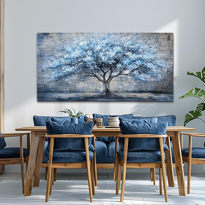 Canvas Wall Art for Living Room Wall Decor for Bedroom Office Modern Hotel Wall Decorations Blue Tree Landscape Paintings Abstract Pictures Artwork Room Aesthetic Home Decor 20x40 in