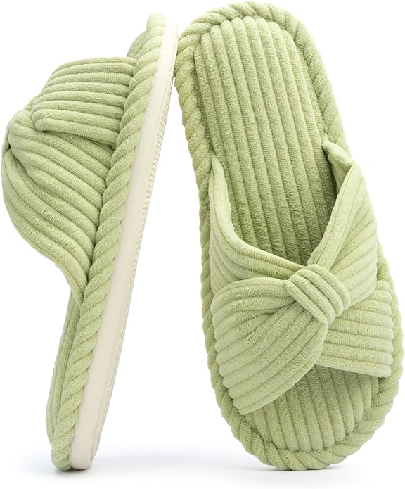 Chantomoo Slippers for Women Memory Foam House Womens Slipper Slides Home Bedroom Bathroom Spa Open Toe Corduroy Bow Slippers Cozy Comfortable