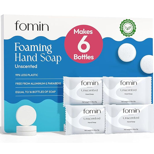 FOMIN Foaming Hand Soap Tablet Refills (6 Count) - Makes 48 fl oz (6 x 8 fl oz) - Unscented - Foaming Hand Soap Tablets, Sustainable Soap Tablets for Hand Wash