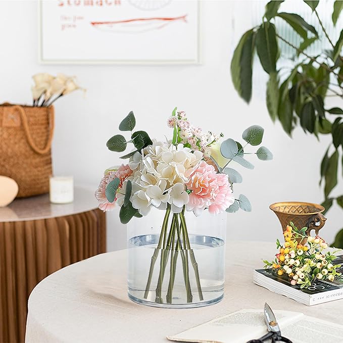 4 Pack Clear Acrylic Vase for Centerpieces 5.9x5.9 Inch Cylinder Wide Mouth Vase for Flowers, Home Decorative, Office, Wedding Party