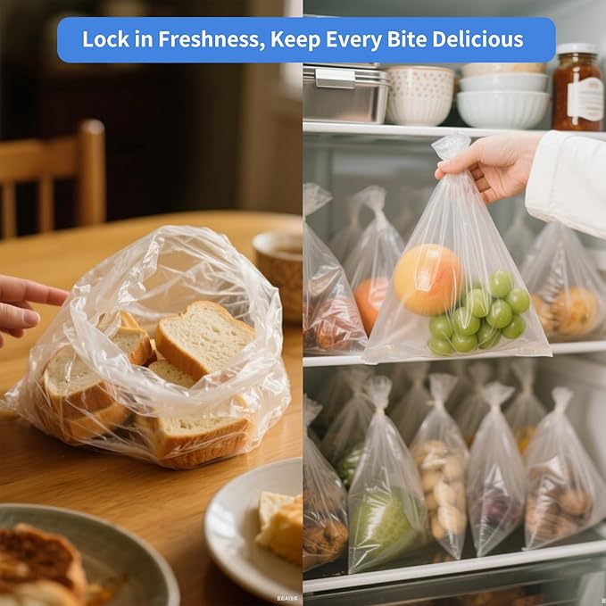 Food Storage Bags, 2 Rolls 12x16 Clear Plastic Produce Bags Roll for Food Storage, Bread, Vegetables, Fruit, and More, 350 Bags/Roll