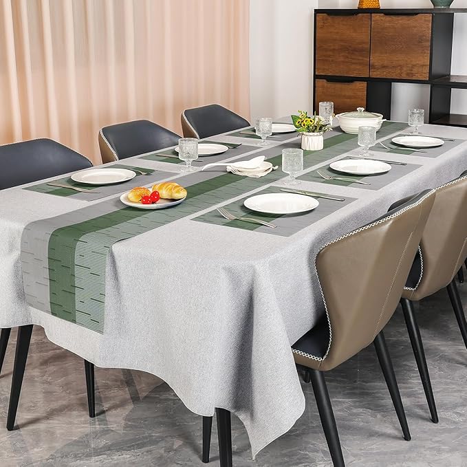 Placemats Set of 8, Vinyl Woven Place Mats Indoor Set of 8 Washable Wipeable PVC Table Mats Heat-Resistant Non Slip Placemat for Kitchen Dining Outdoor Table (Gray Sage Green, Set of 8)