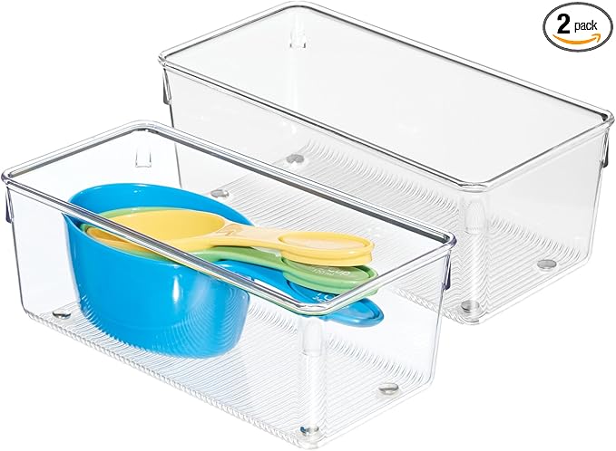 iDesign Plastic Drawer Organizer for Kitchen, Bathroom, and Desk Drawers, Set of 2, Clear