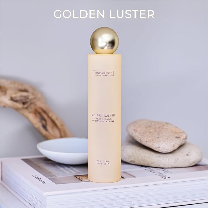 Orange, Cedarwood & Clove Room Spray | Benevolence LA Golden Luster | 3.4oz | Home, Pillow & Linen Fragrance Spray | Low VOC, No Alcohol | Holiday & Christmas Gift for Her | Malibu Sands Collection