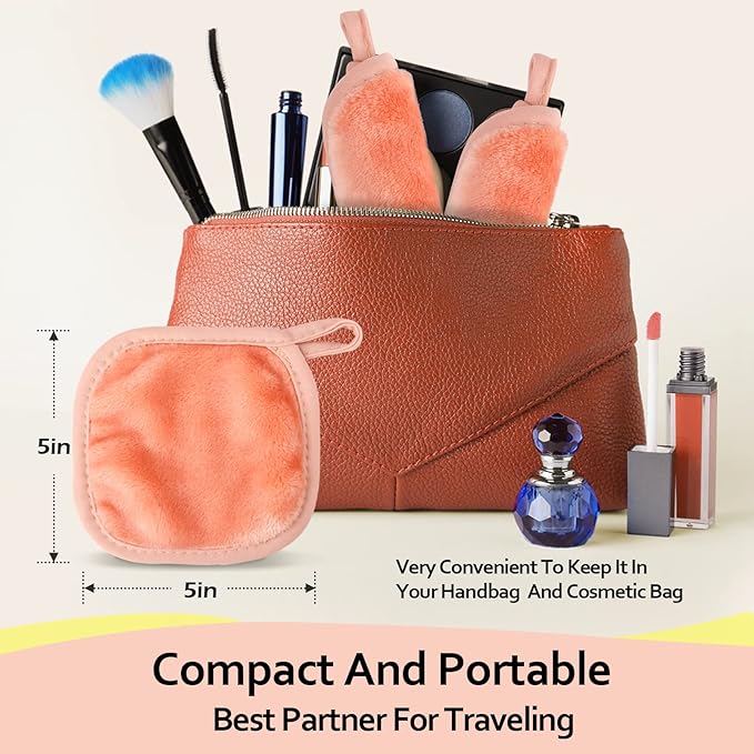 HOMEXCEL Makeup Remover Cloth 12 Pack, Reusable Makeup Remover Pads, Washable Ultra Soft Facial Cleansing Cloths For All Skin Types, 5 X 5 In, Pink