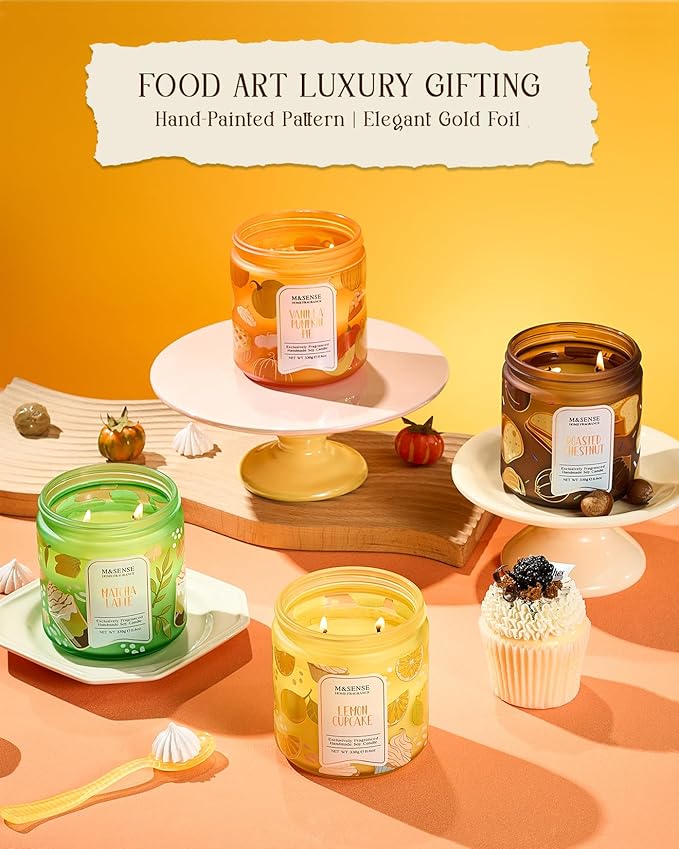 M&SENSE Banana Crème Brûlée Scented Candle, 11.6oz Natural Soy Wax, 70 Hours Long Lasting Clean Burn, Holiday Jar Candle for Home Decor, Non-Toxic Relaxing Aromatherapy Gifts for Women