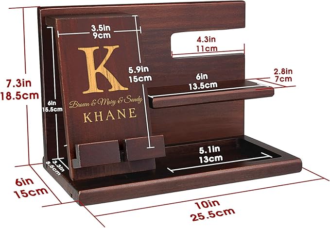 awofer Wood Phone Docking Station for Men Personalized - Idea for Him Husband Boyfriend Dad Son Uncle Boss Colleague - Perfect for Anniversary Birthday Father's Dad