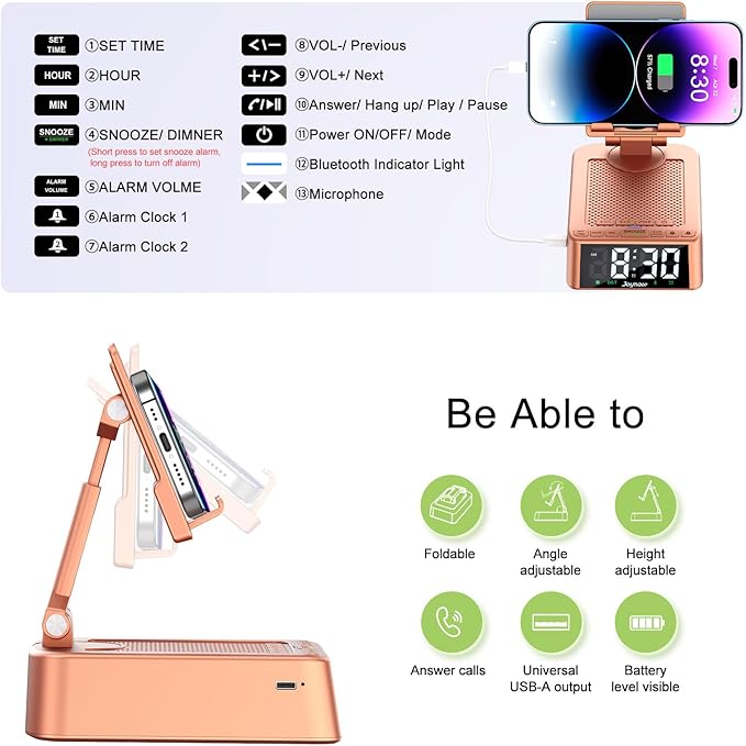 Gifts for Women Girls, Phone Stand with Bluetooth Speaker 360° Rotable Angle Adjustable Cell Phone Holder for Desk with HD Subwoofer Sound Fits All Phones,Tablets (Rose Gold)