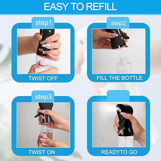 Spray Bottle for Hair Continuous Ultra Fine Mist (200ml) 360° Multi Spray Bottle for Plants, Cleaning, Skin Care Leakproof & Durable