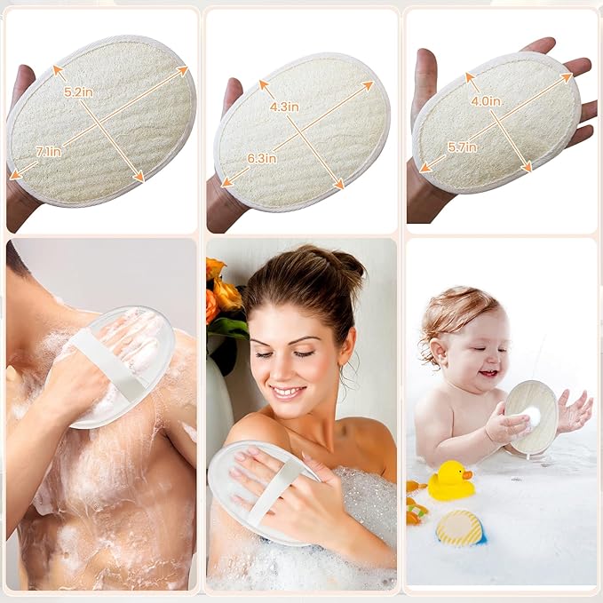 Natural Loofah Exfoliating Sponge, Made with Natural Shower Loofah Sponge, Loofah Sponge Different Size for Women and Men and Kids, for Face and Body That Gets You Clean - 3 Count (1 Pack)