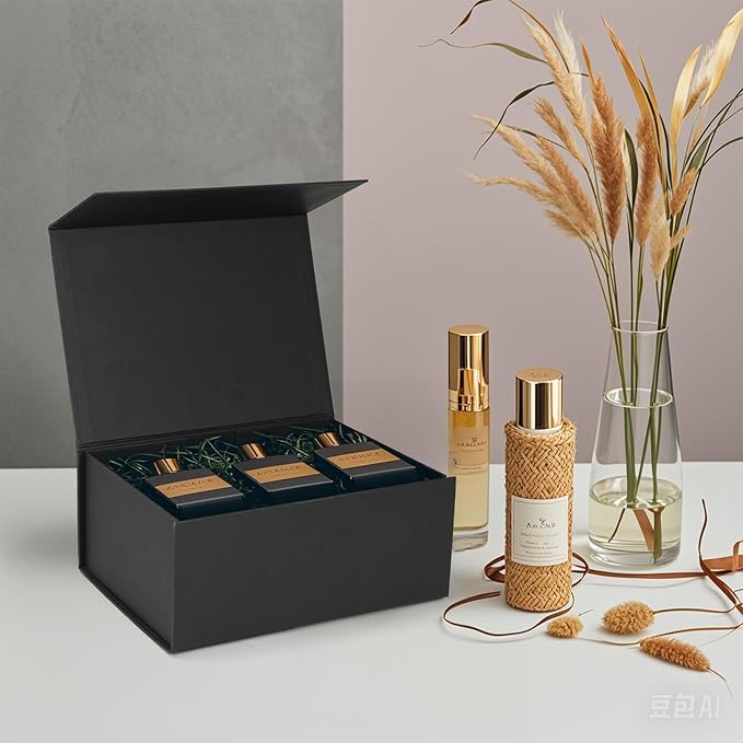 Ditwis 4 Pack 9.5x7x4 Inches Gift Boxes with Magnetic Closure Lids, Black Magnetic Box for Wedding, Groomsmen Bridesmaid Proposal, Birthdays, Mother's Day