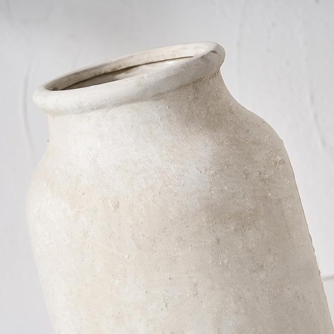 SIDUCAL Rustic Farmhouse Flower Vase | 9.5 Inch Large Ceramic Vase | Pampas Grass | Modern Farmhouse for Home Decor, Table, Living Room Decoration, Shelf Decor, Mantel, White