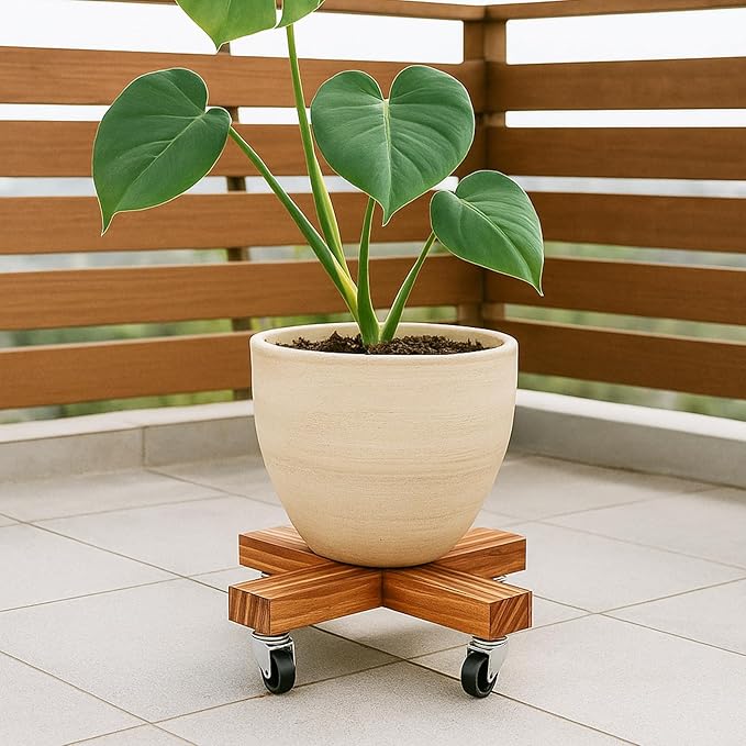Wooden Plant Caddy with Wheels 12 Inch Rolling Plant Stand on Wheels Heavy Duty Plant Dolly for Large Plants Plant Roller with Wheels Planter Wheels Base Indoor & Outdoor, Pine