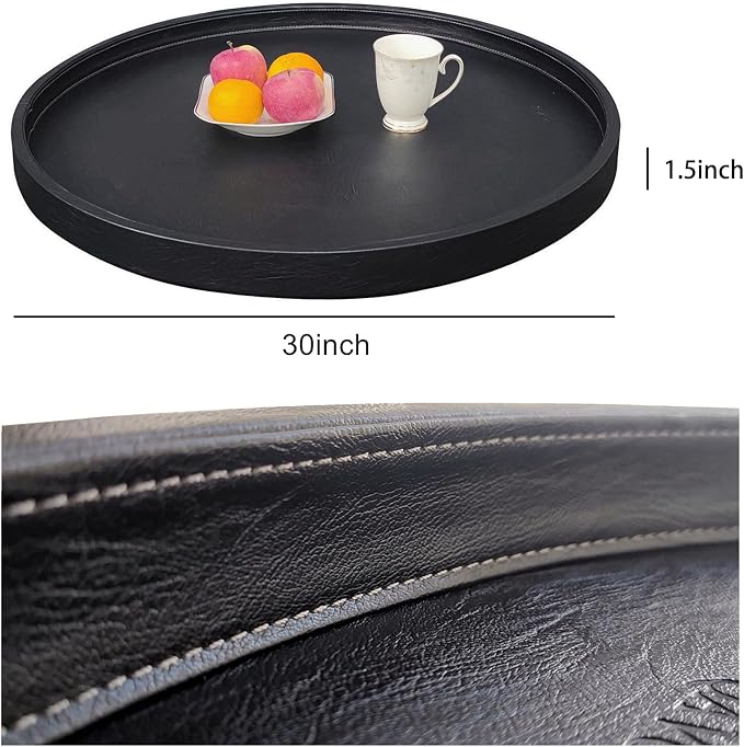 30x30 High-End Light Luxury Leather Round Oversized Tray - Ottoman Coffee Food Serving for Family Dinner, Outdoor Picnic & Party Essentials | Versatile Home Decor Tray(30 inch Black)