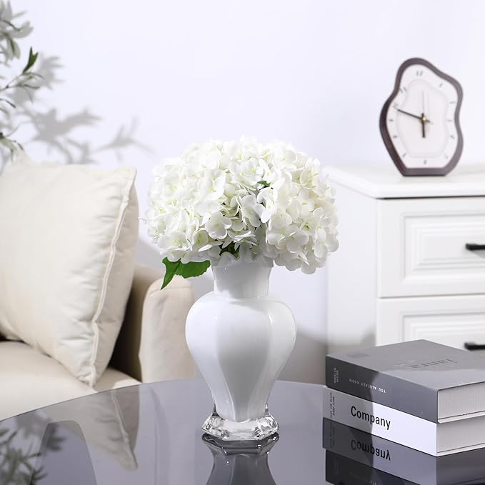 Large Glass Vase, White Glass Vase for Flowers, Flower Vases for Bouquet, Unique Vases for Living Room, Dining Table, Shelf, Wedding, Office, Coffee Table, 9.5 Inches