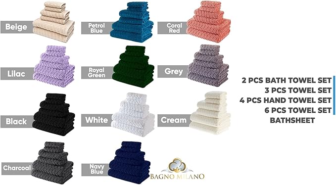 BAGNO MILANO Turkish Bath Towels, Soft Plush Jacquard Luxury Bath Towels, Quick Dry Towel Set (Navy, 3 pcs Towel Set)