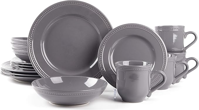 Pearl Dots Stoneware Dinnerware (16pc Set, Grey)