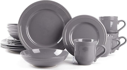 Pearl Dots Stoneware Dinnerware (16pc Set, Grey)